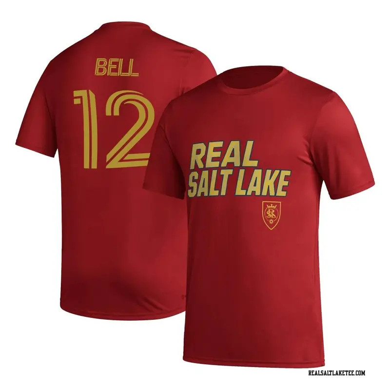 Men's Real Salt Lake ＃12 Matthew Bell Red Name & Number Hook T-Shirt