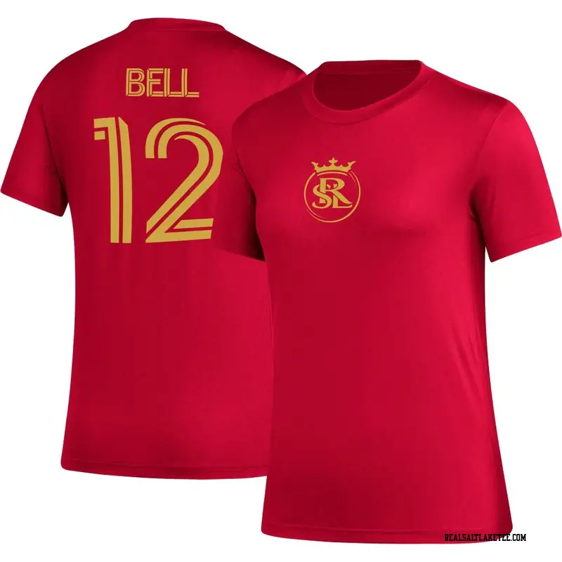 Women's Real Salt Lake ＃12 Matthew Bell Red Name & Number Icon T-Shirt