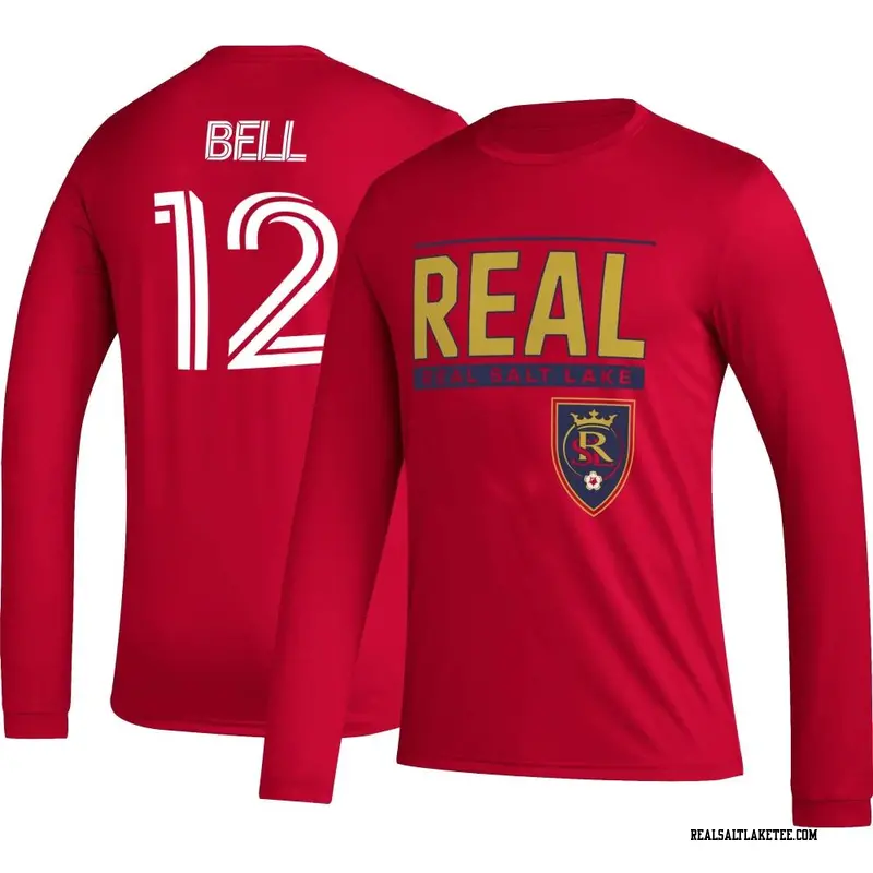 Youth Real Salt Lake ＃12 Matthew Bell Red Name & Number Club Long Sleeve T-Shirt