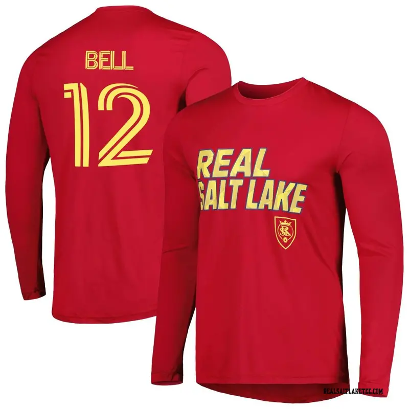 Youth Real Salt Lake ＃12 Matthew Bell Red Name & Number Hook Long Sleeve T-Shirt