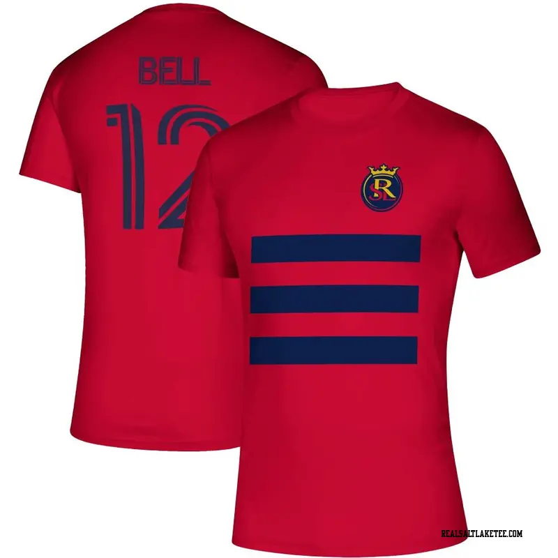 Youth Real Salt Lake ＃12 Matthew Bell Red Name & Number Three Stripe Life Pitch T-Shirt